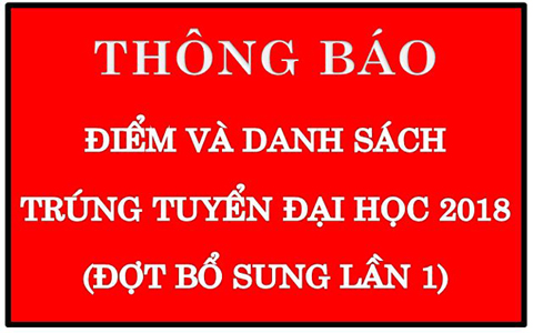 Thông báo điểm trúng tuyển Đại học hệ chính quy năm 2018 (đợt bổ sung lần 1)